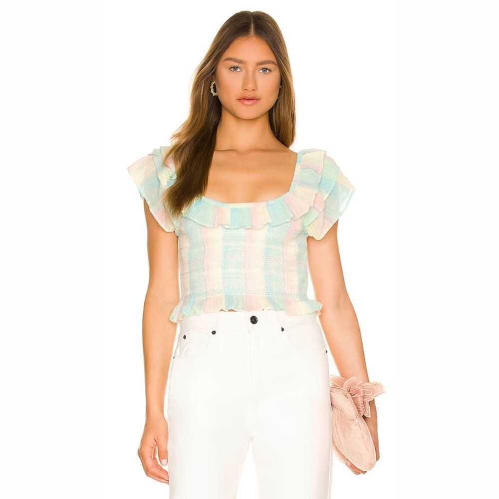 NWT LoveShackFancy Saba Ruffle Tie Dye Crop Top in Multi Horizon